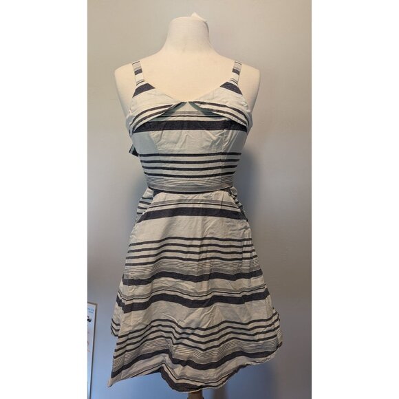 Striped White & Navy Sleeveless Dress With Adjustable Straps & Back Zipper Small - Picture 1 of 7